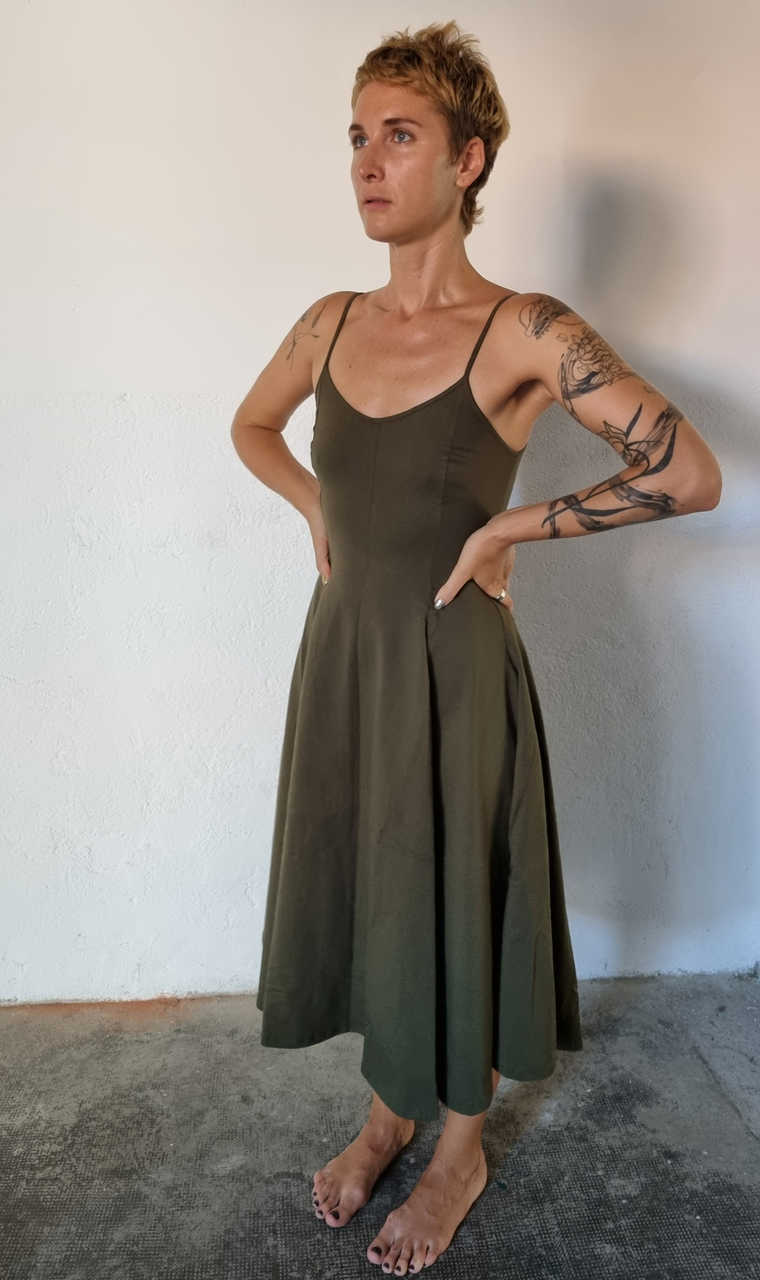 Asri Midi Dress Petite in Khaki Green - Limited Addition