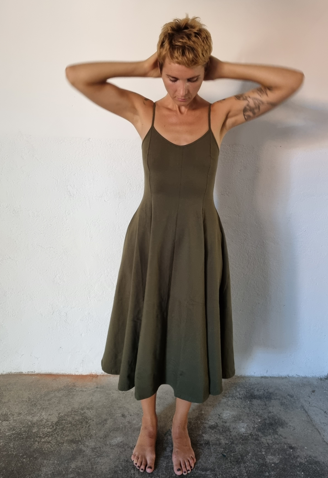 Asri Midi Dress Petite in Khaki Green - Limited Addition