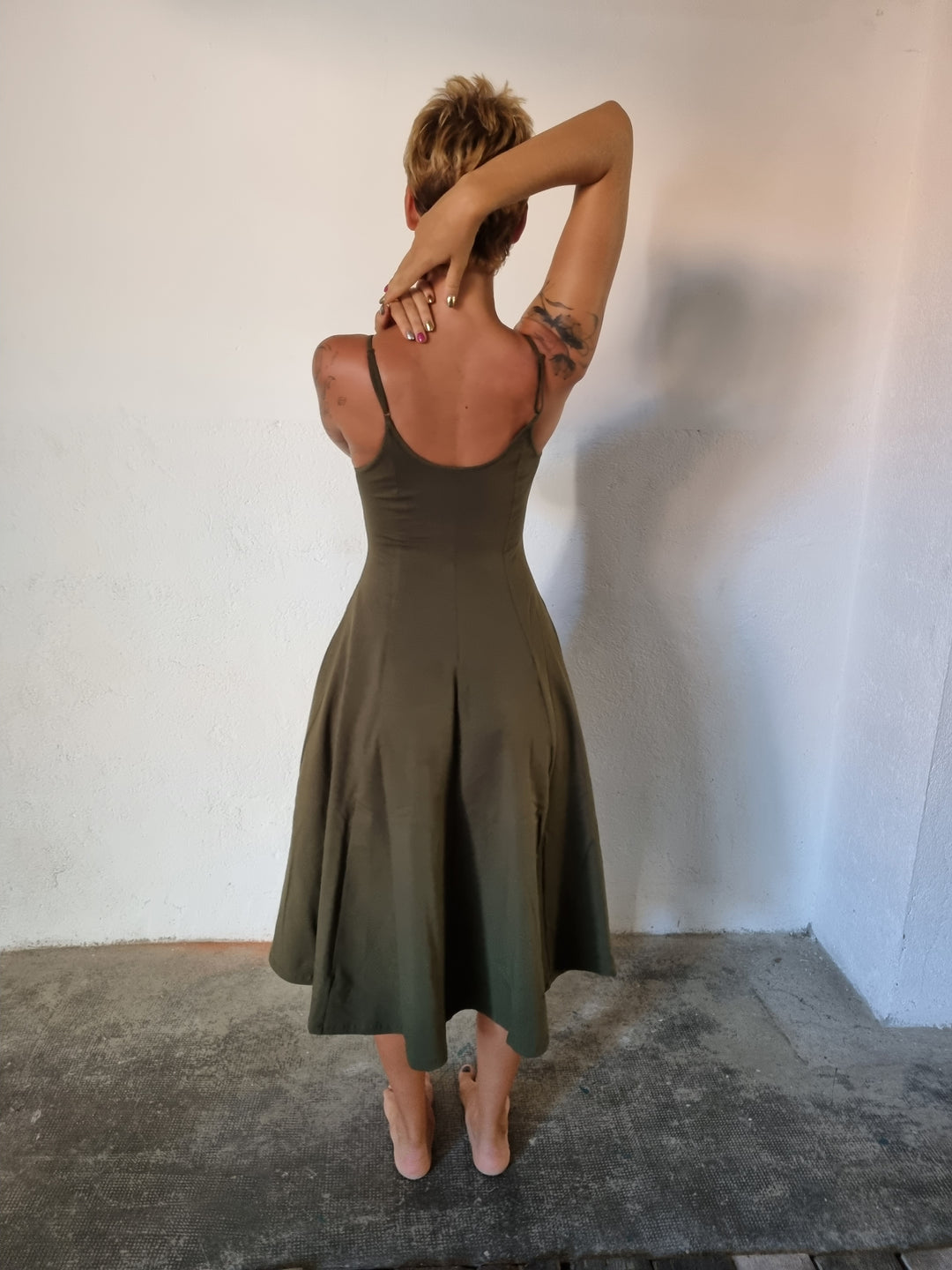 Asri Midi Dress Petite in Khaki Green - Limited Addition