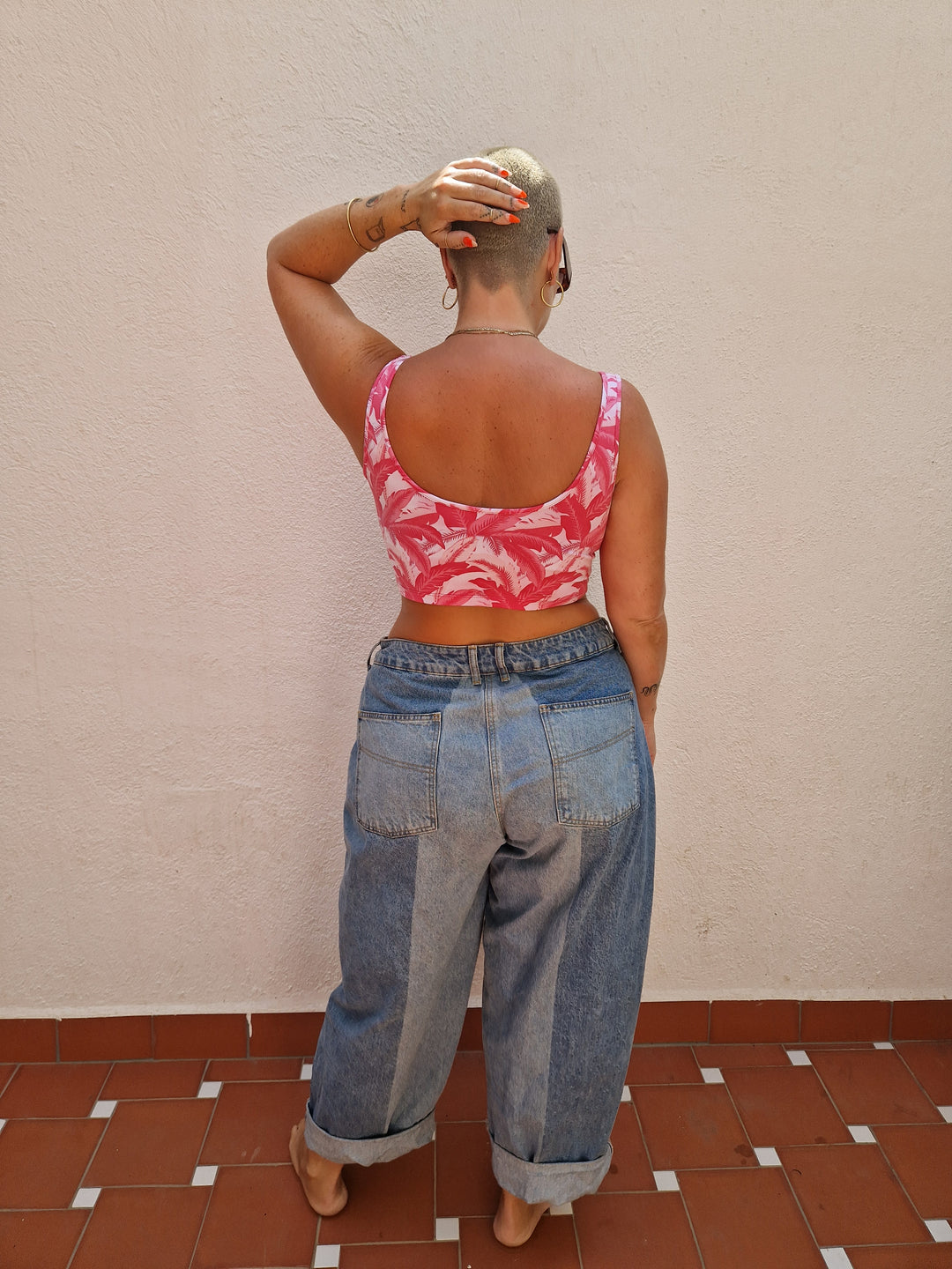 Api Crop Top in Pink Banana Leaf