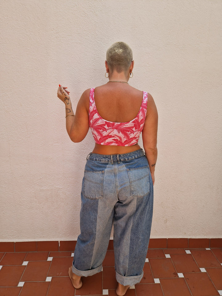 Api Crop Top in Pink Banana Leaf