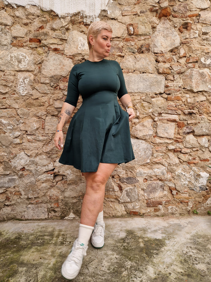 Asri Leki Mini Dress 3/4 sleeves in Forest Green