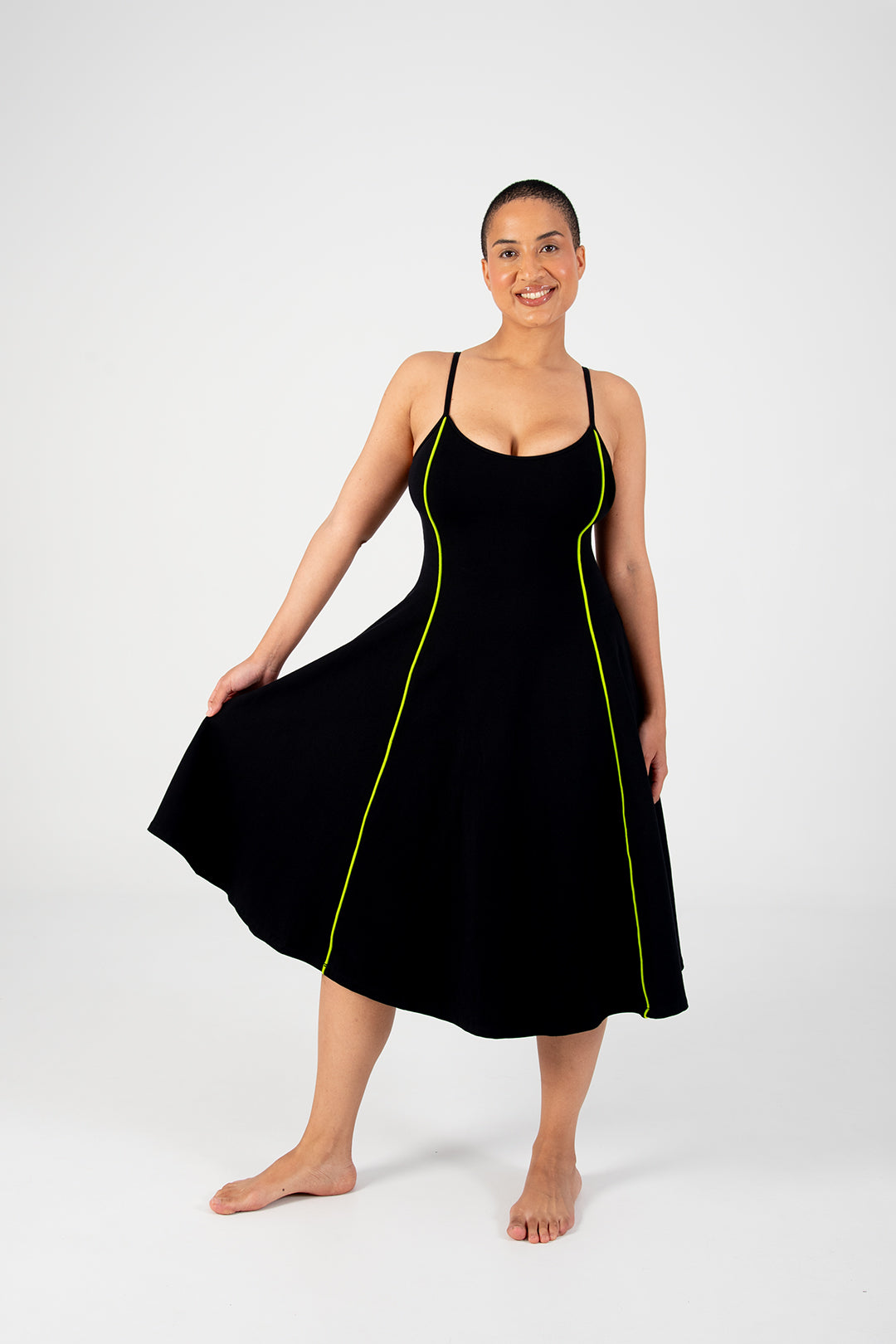 Asri Dress Binding Midi in Black/Lime