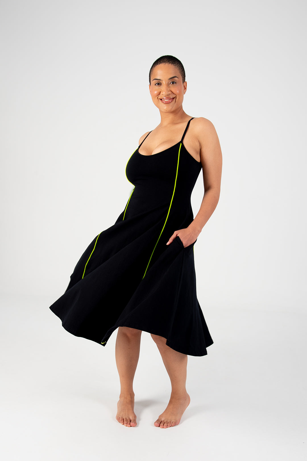 Asri Dress Binding Midi in Black/Lime