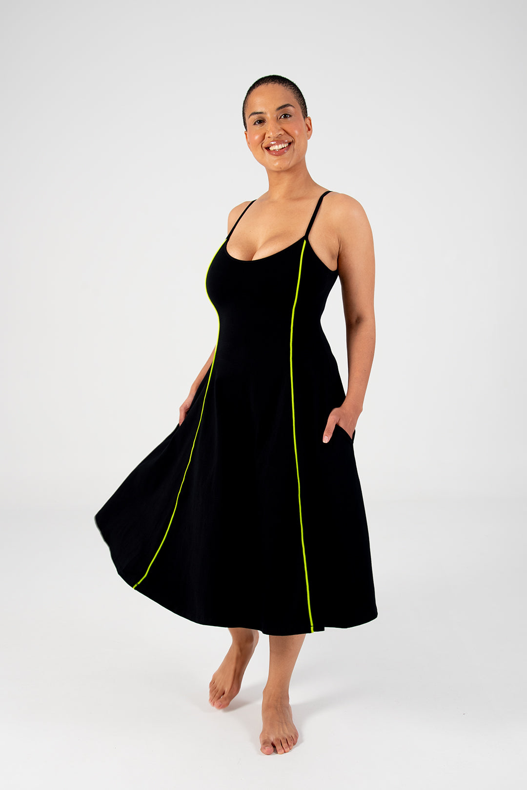 Asri Dress Binding Midi in Black/Lime