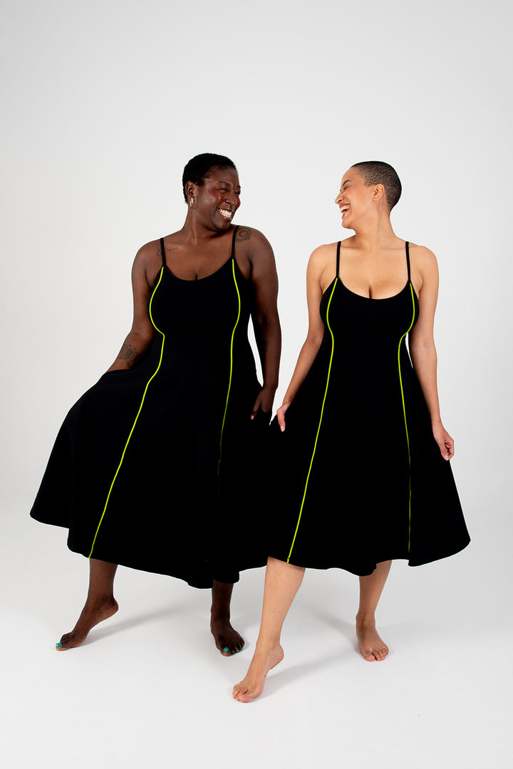 Asri Dress Binding Midi in Black/Lime