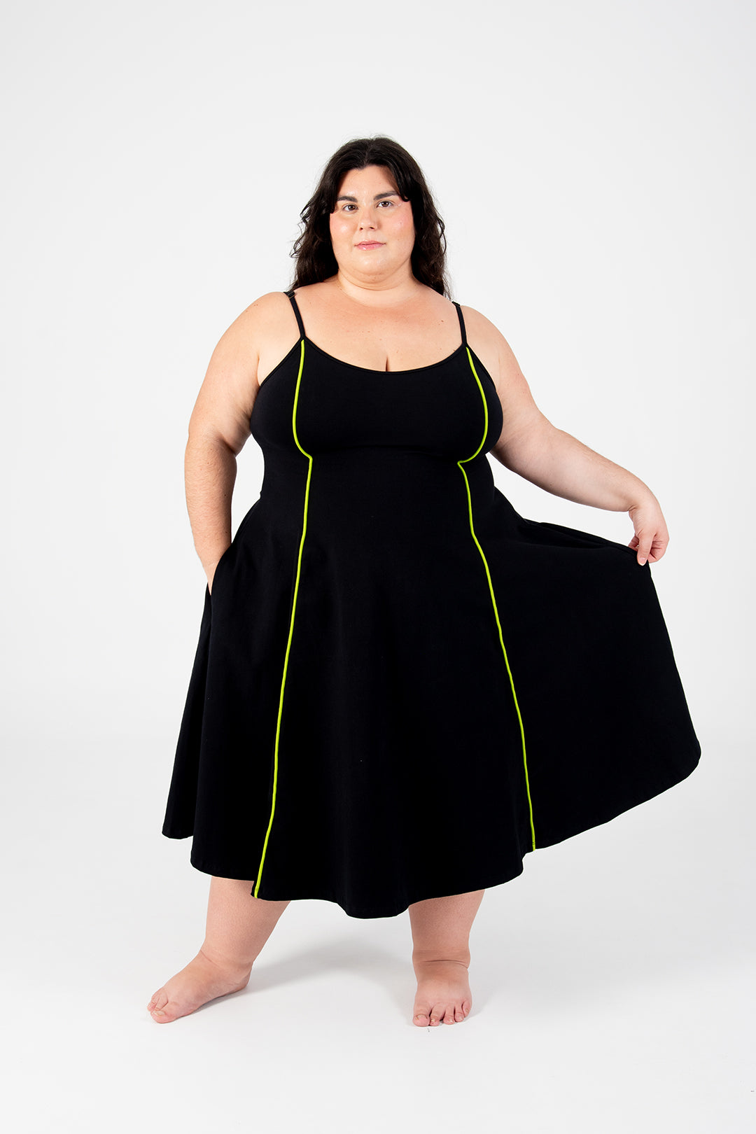 Asri Dress Binding Midi in Black/Lime