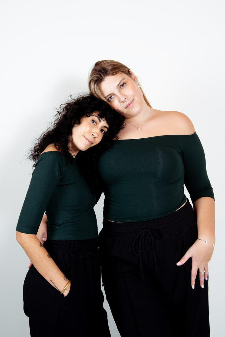 Bardot Mid Crop Top in Forest Green