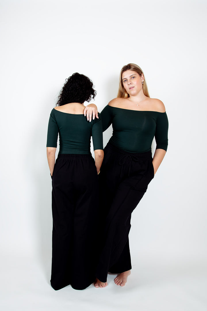 Bardot Mid Crop Top in Forest Green