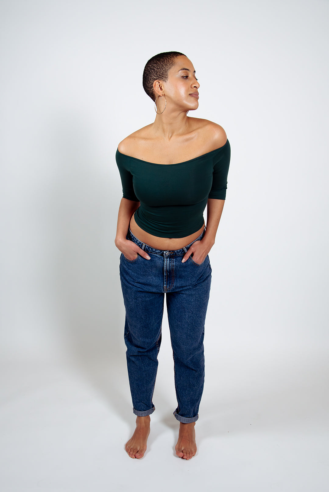 Bardot Mid Crop Top in Forest Green