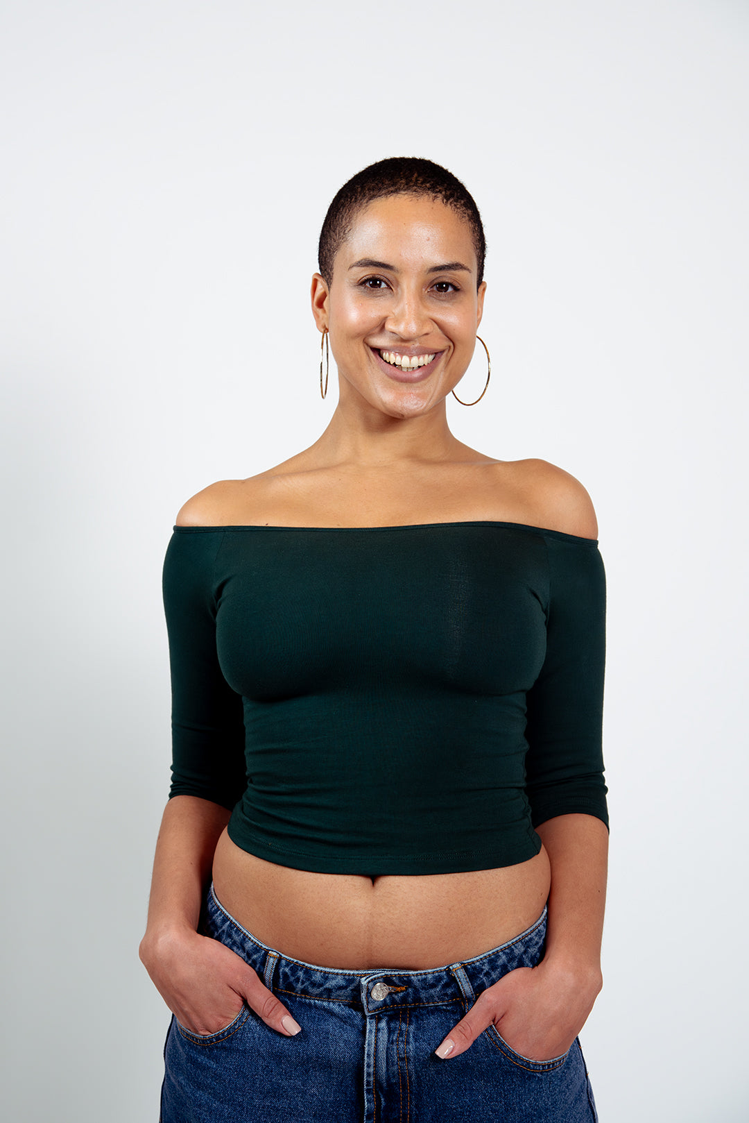 Bardot Mid Crop Top in Forest Green