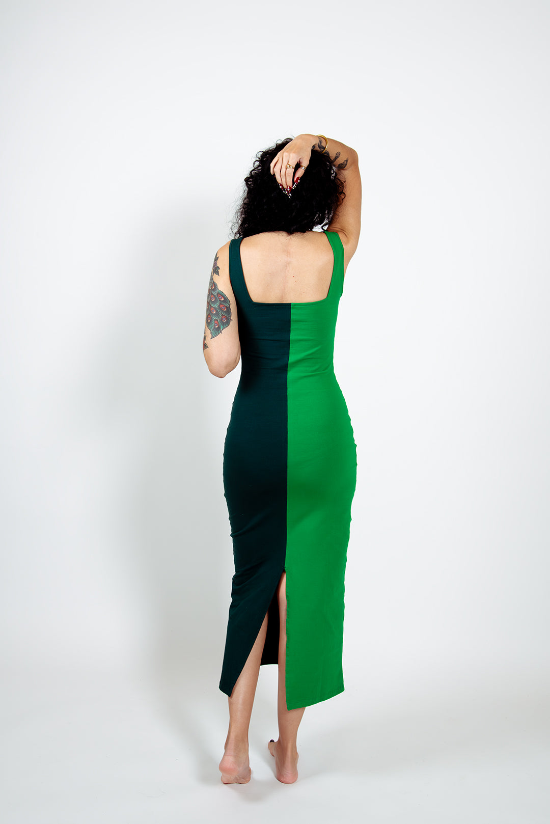 Half and Half Midi Dress Regular in Forest/Grass Greens