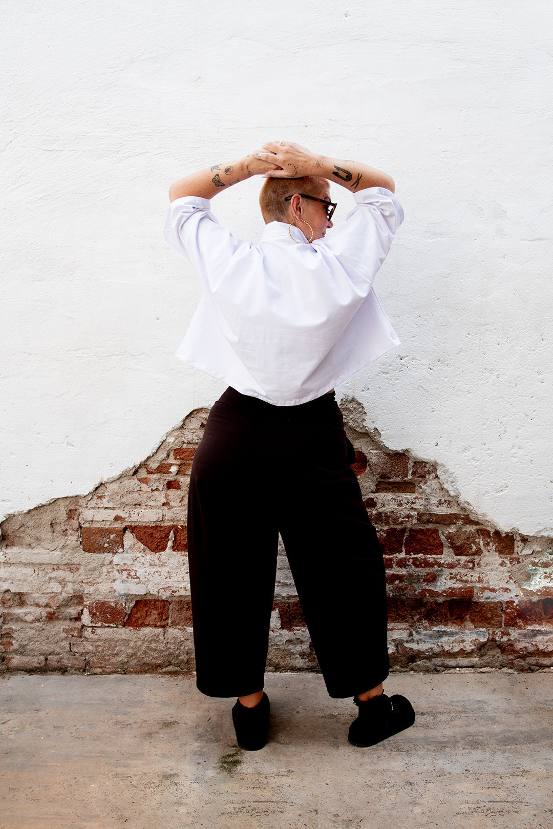 Funnel Neck Oversized Crop Tee in White