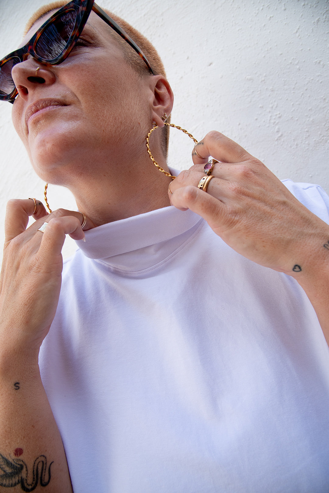 Funnel Neck Oversized Crop Tee in White