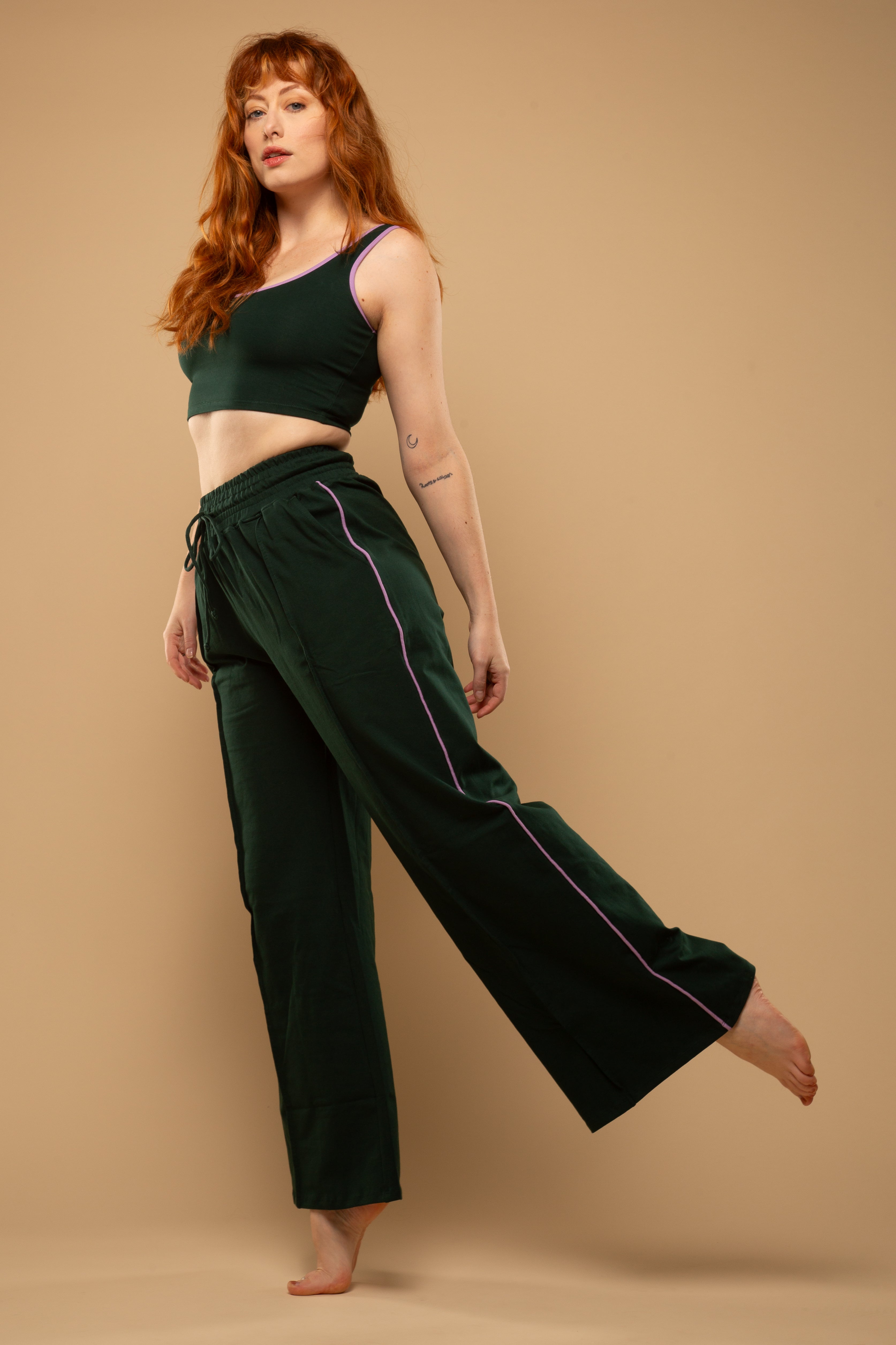 Trackie Trousers Wide Leg Regular in Forest Green