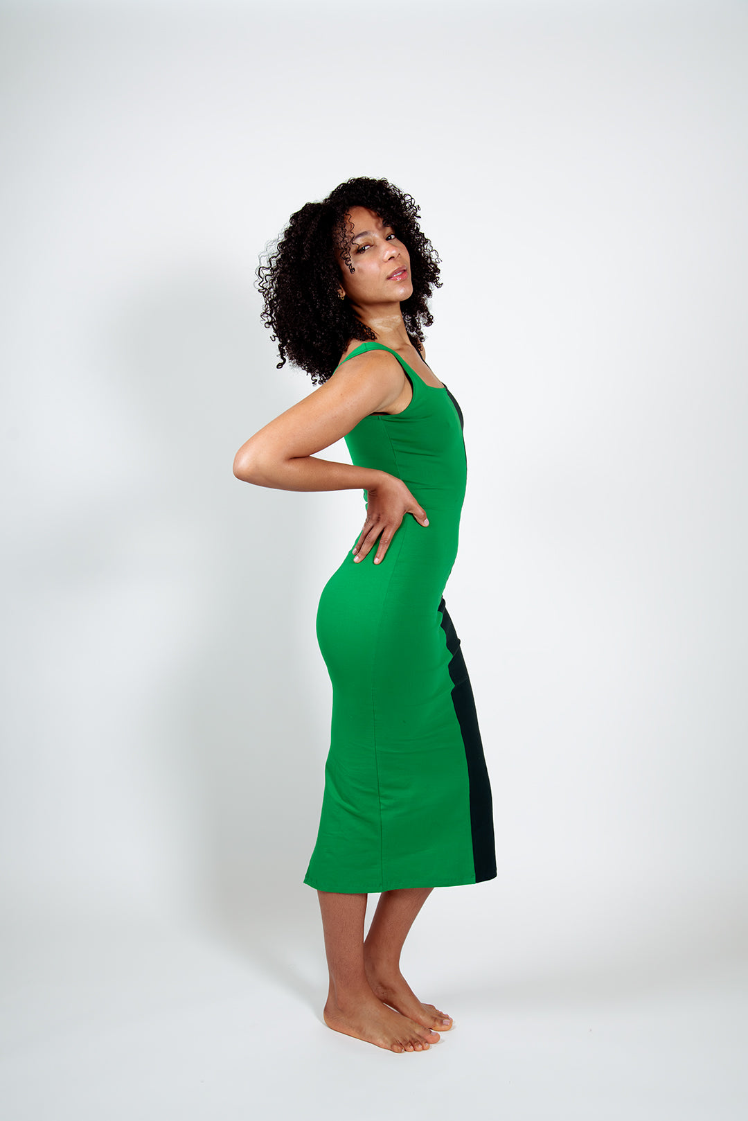 Half and Half Midi Dress Regular in Forest/Grass Greens