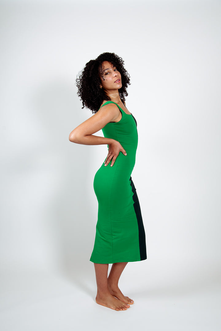 Half and Half Midi Dress Petite in Forest/Grass Greens