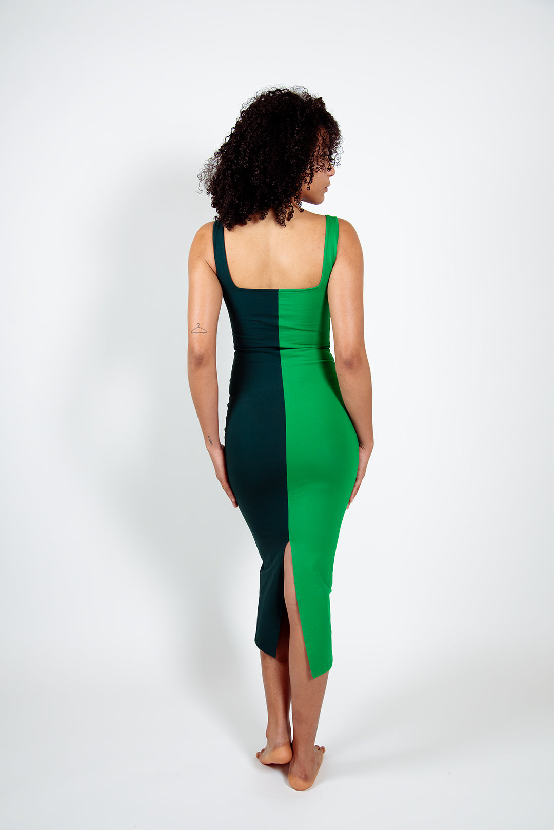 Half and Half Midi Dress Petite in Forest/Grass Greens