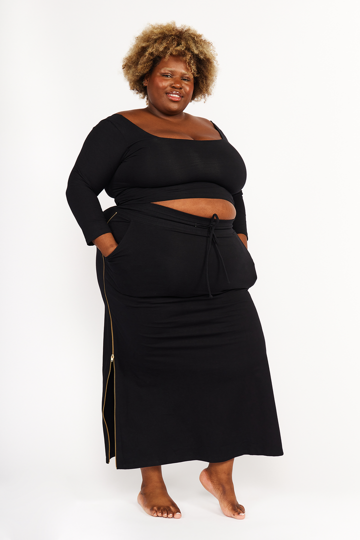 Trackie Midi Skirt in Black