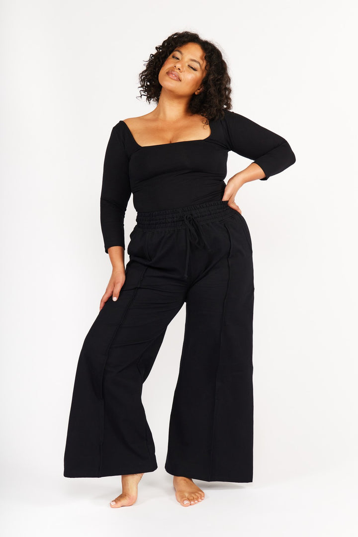 New Square Neck Full Length Top (Long Sleeves) in Black