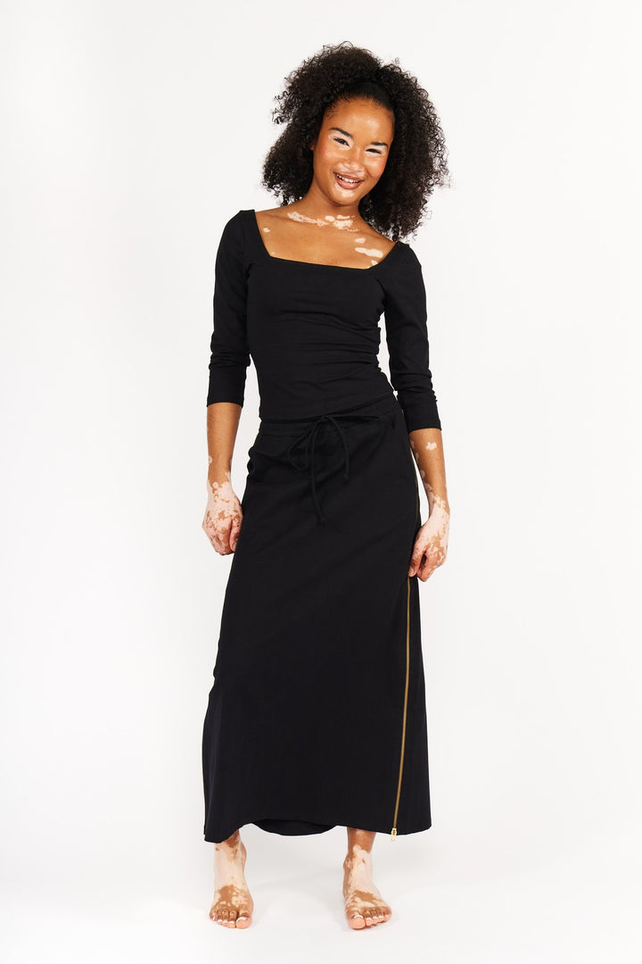 New Square Neck Full Length Top (Long Sleeves) in Black