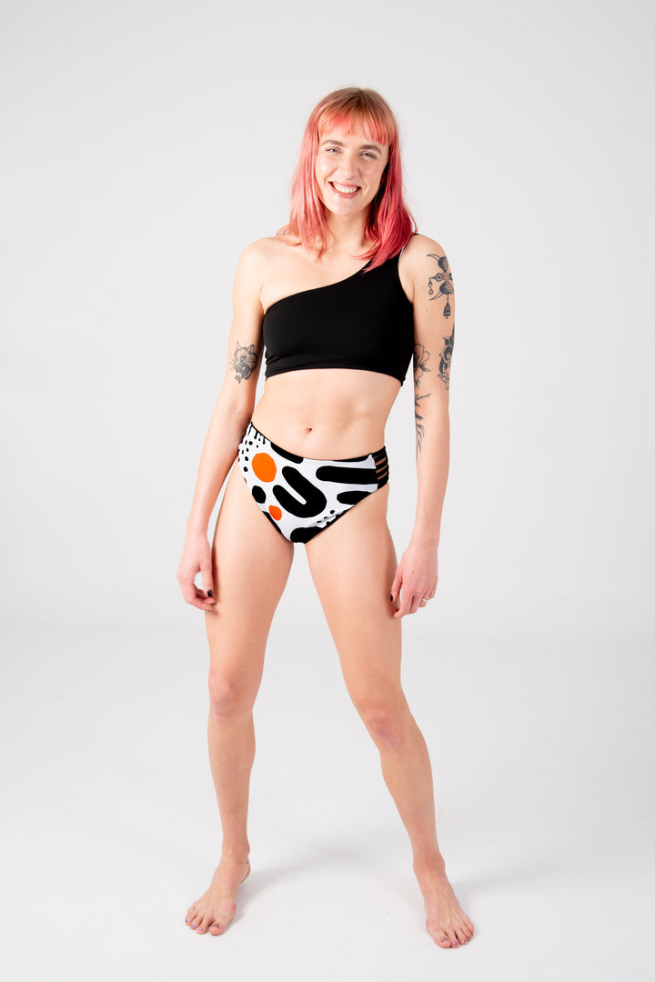 Cheeky Reversible High Waist Petite In Cuppa Print and Black