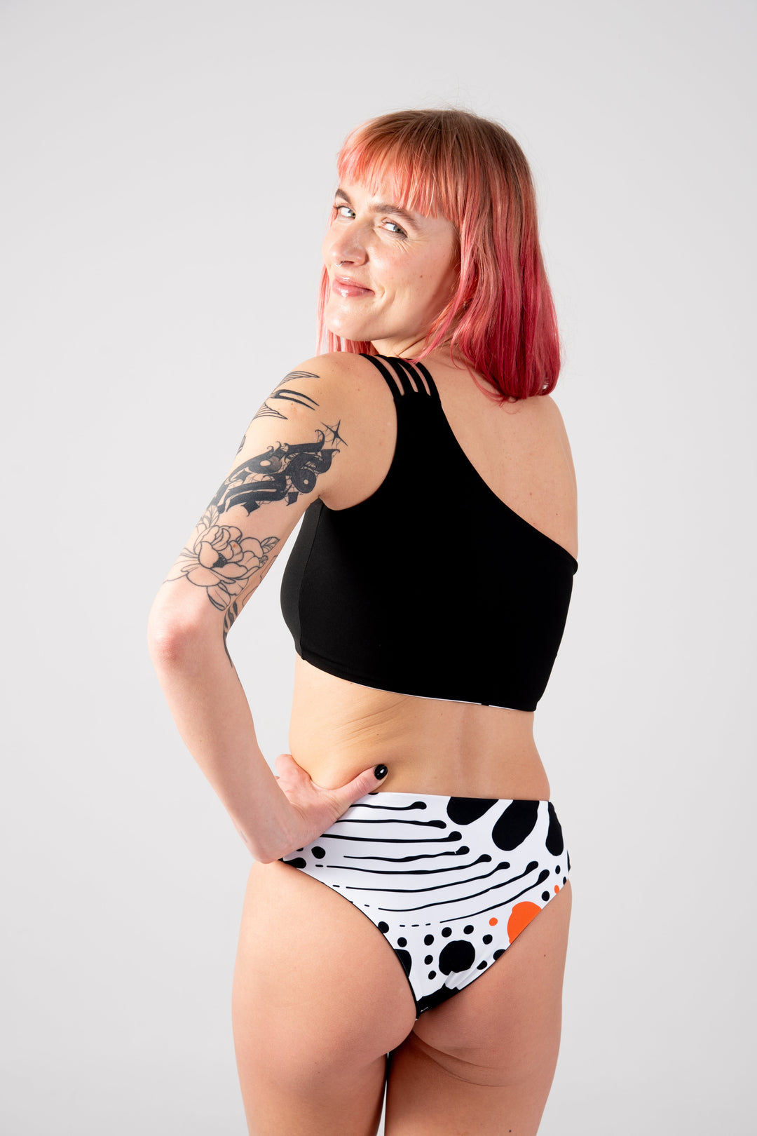 Cheeky Reversible High Waist Petite In Cuppa Print and Black