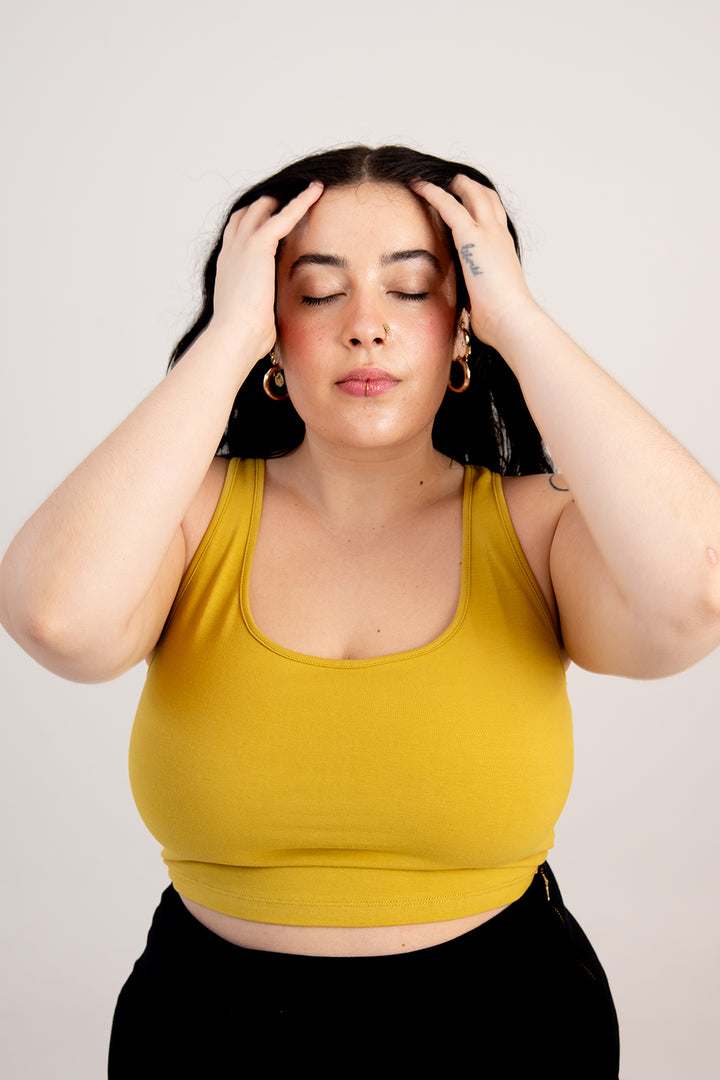 Shinni Neck Crop Tank Top In Mustard Seed