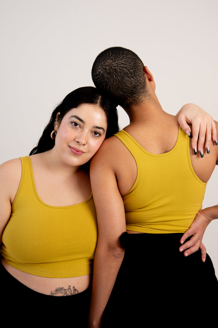 Shinni Neck Crop Tank Top In Mustard Seed