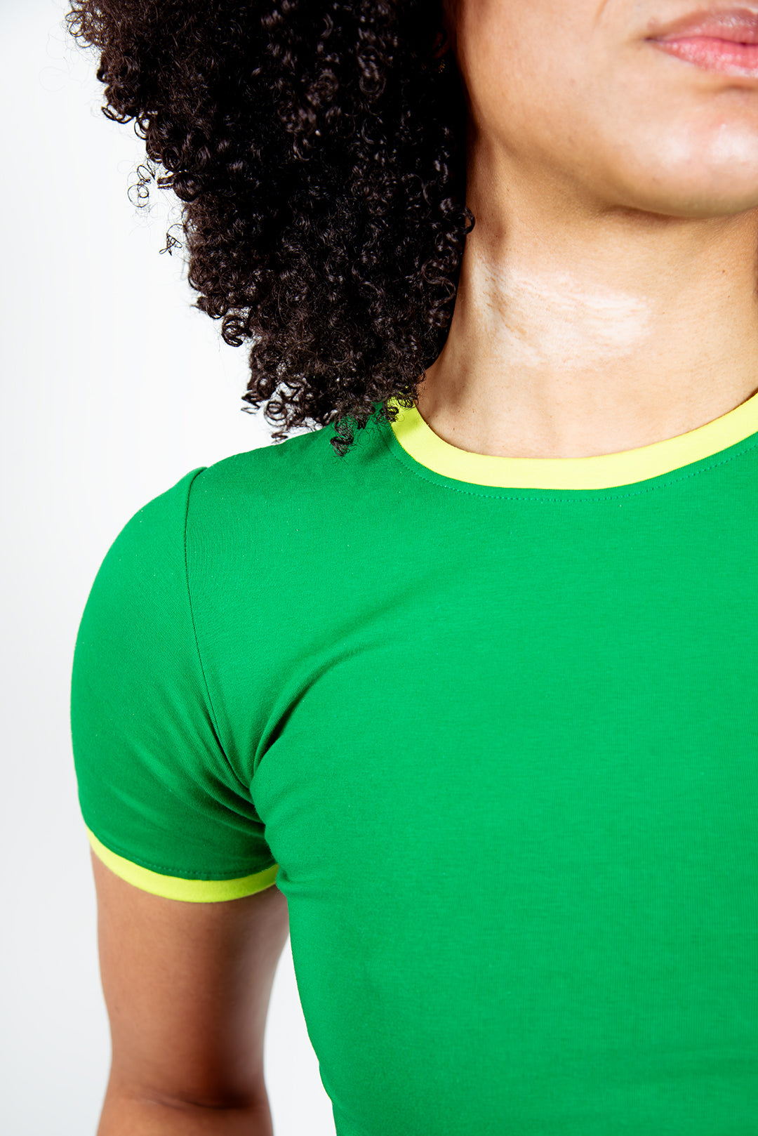 Crew neck Crop T-shirt in Grass Green/Lime Green edging