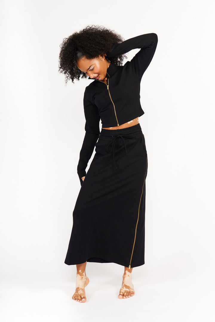 Trackie Midi Skirt Regular in Black