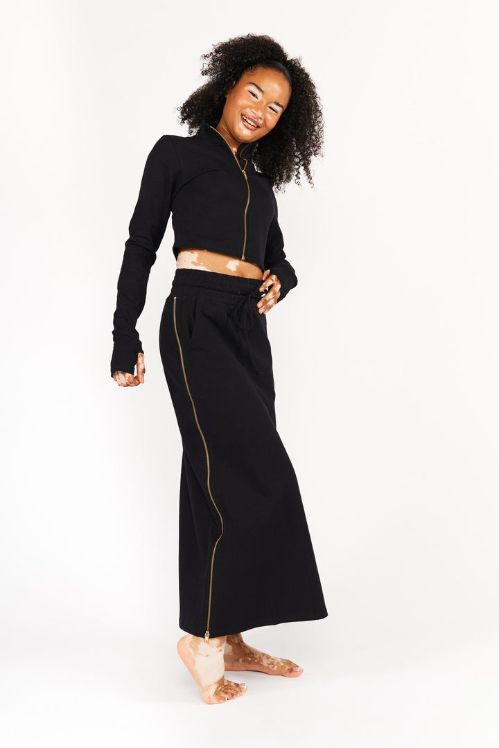 Trackie Midi Skirt Petite in Black