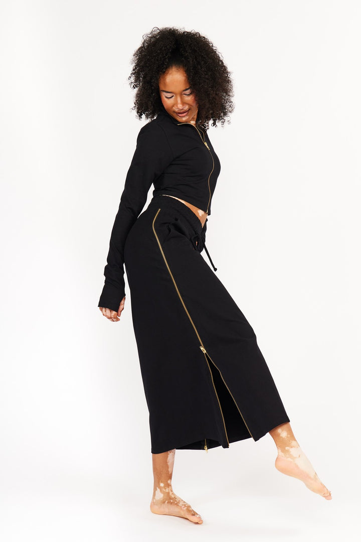 Trackie Midi Skirt in Black