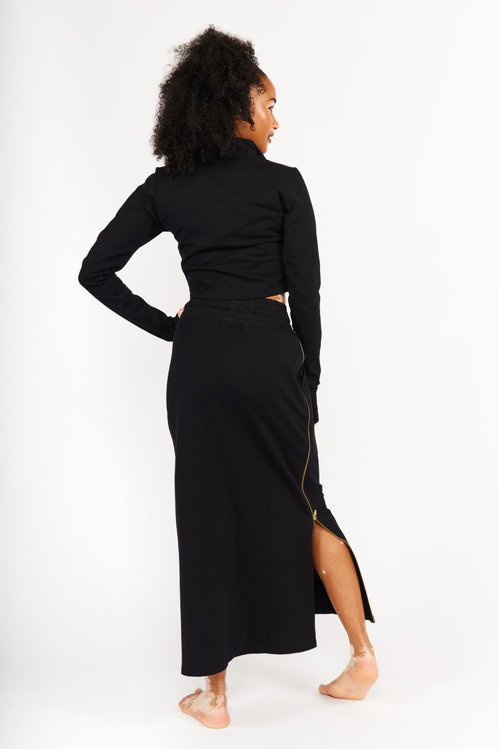 Trackie Midi Skirt in Black