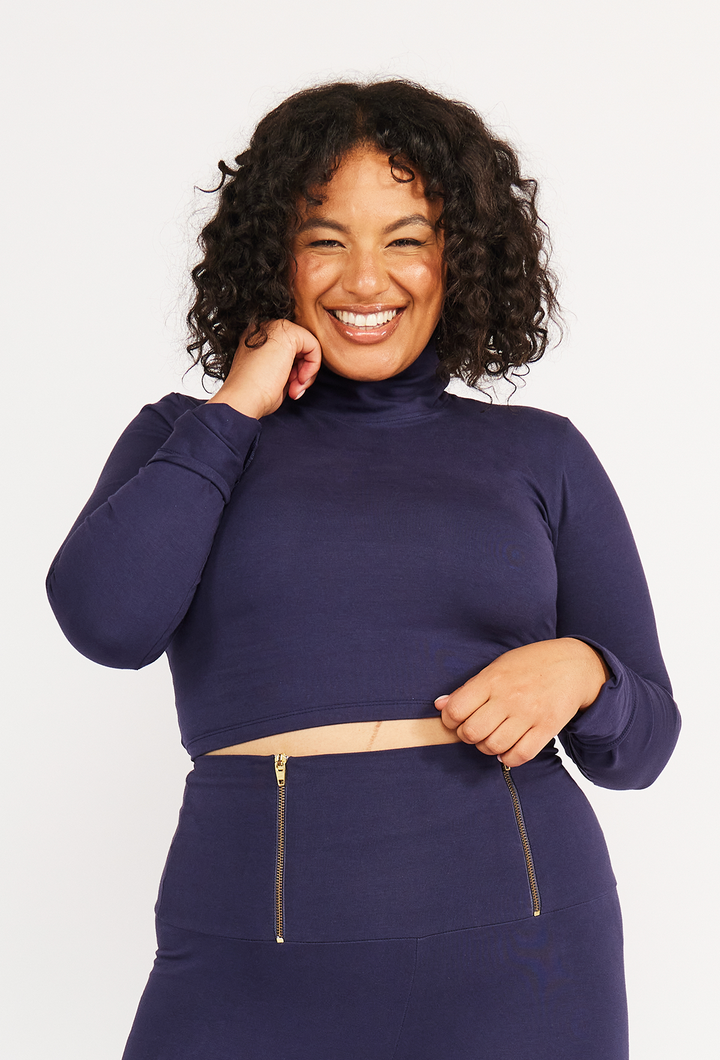 Turtle Neck Long Sleeve Crop Top with Hole in Eclipse