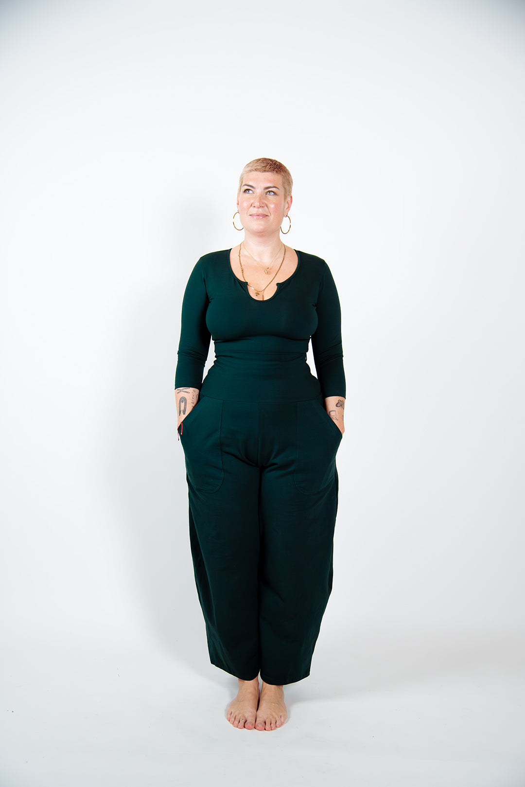 U Front Full Length Top 3/4 sleeves in Forest Green