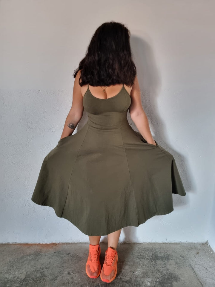 Asri Midi Dress Petite in Khaki Green - Limited Addition