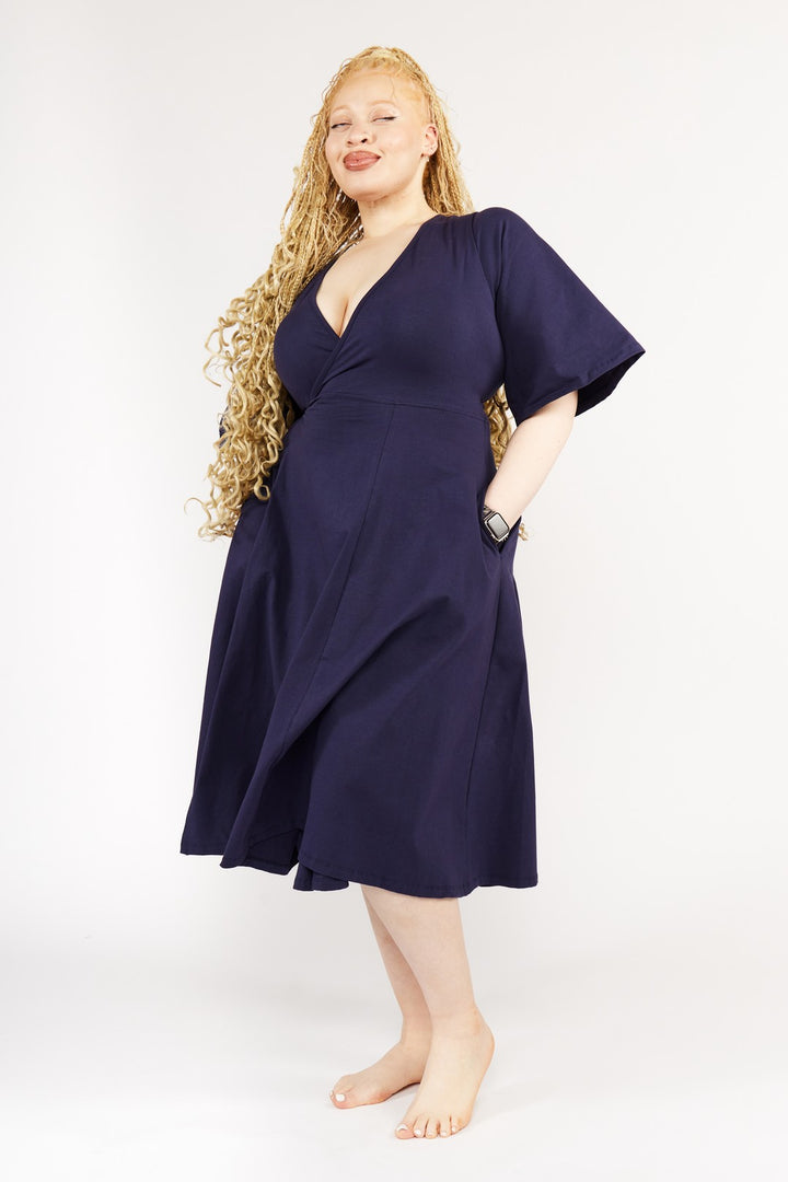 Wide Sleeve Wrap Midi Dress In Eclipse Limited Edition