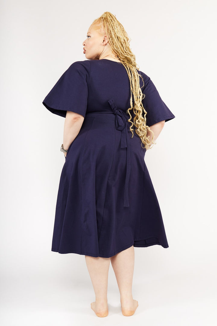 Wide Sleeve Wrap Midi Dress In Eclipse Limited Edition