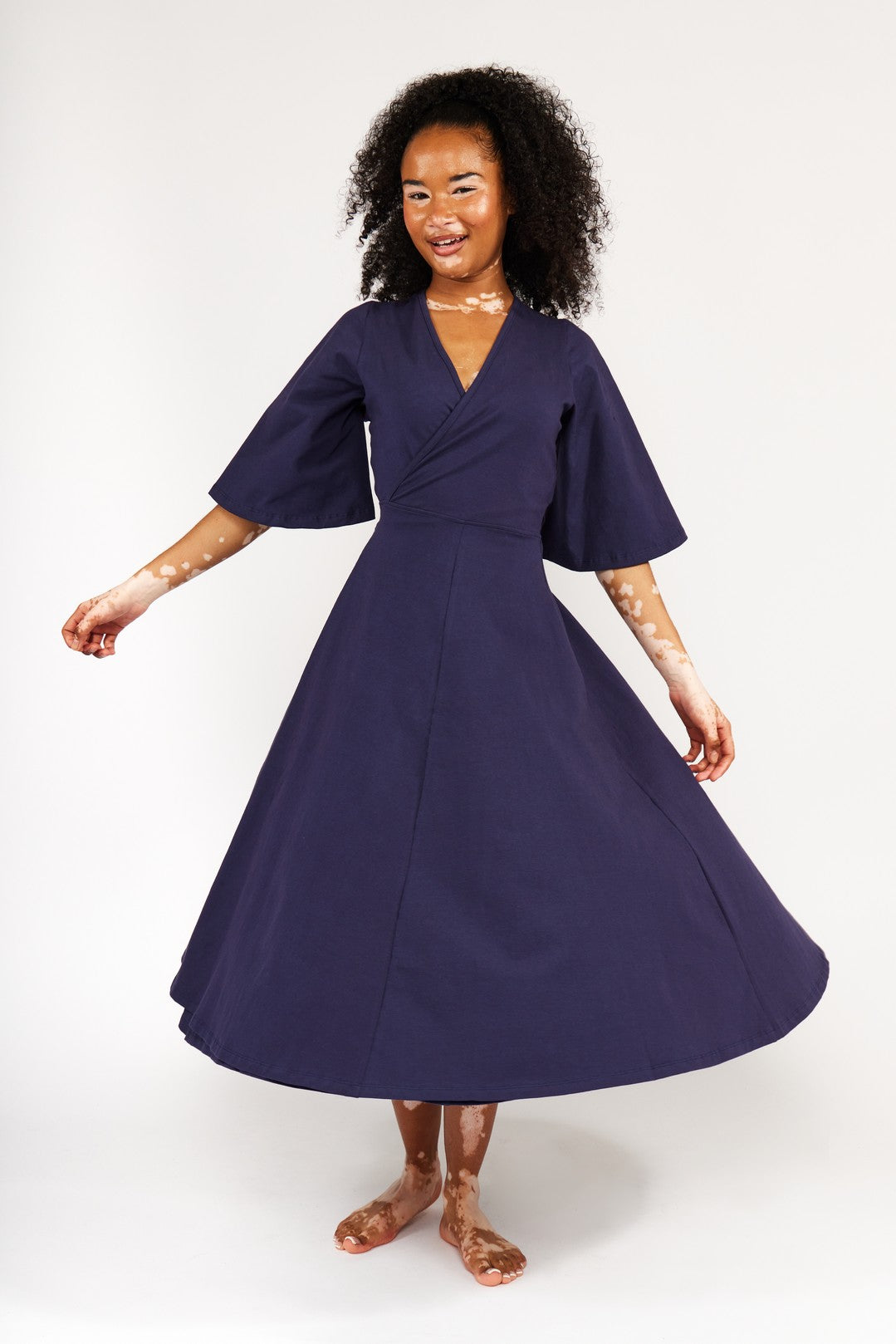 Wide Sleeve Wrap Midi Dress In Eclipse Limited Edition