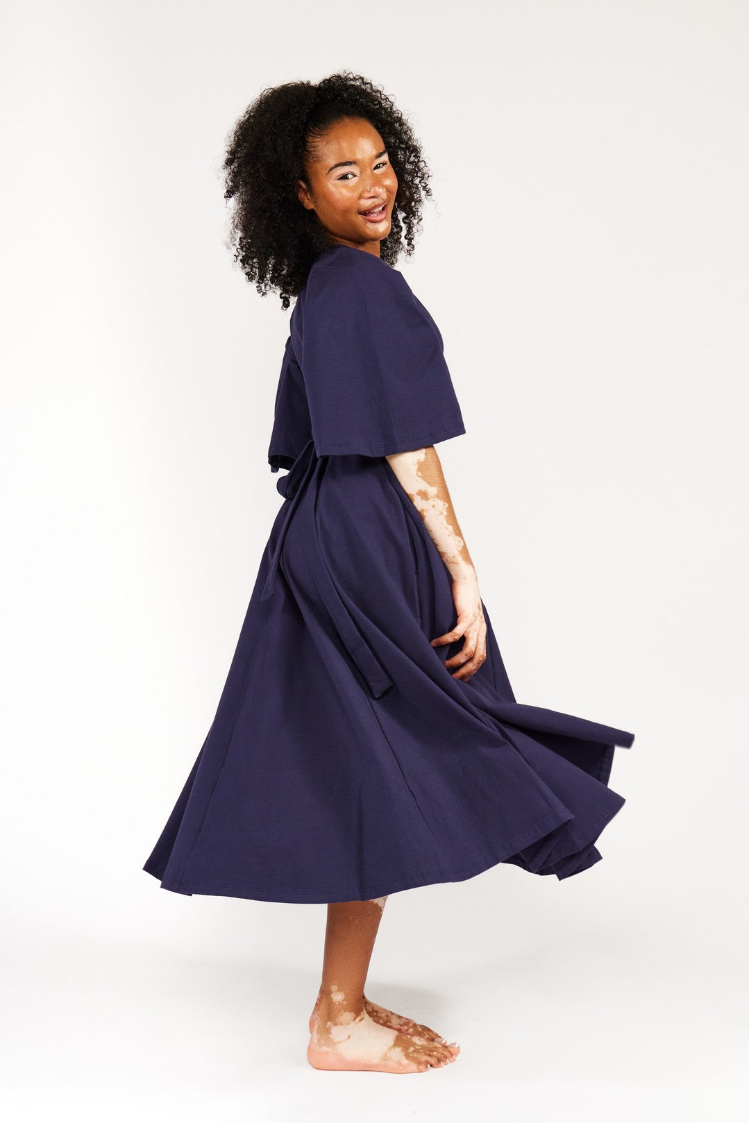 Wide Sleeve Wrap Midi Dress In Eclipse Limited Edition