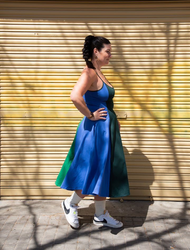 Asri Dress Midi in All the Greens and Blue