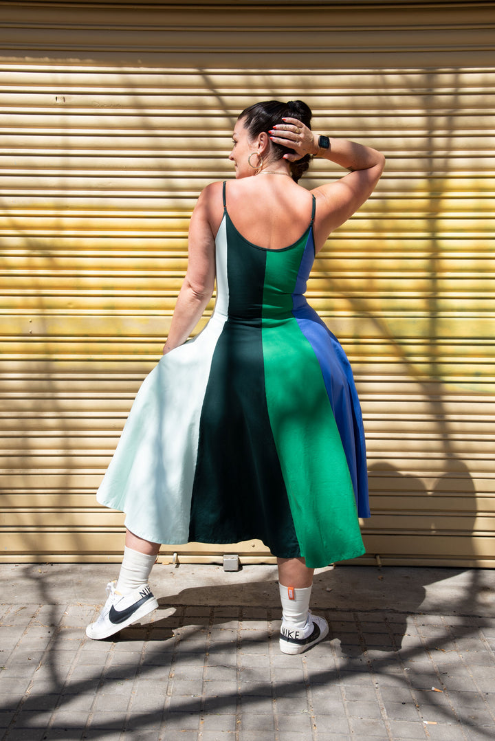 Asri Dress Midi in All the Greens and Blue