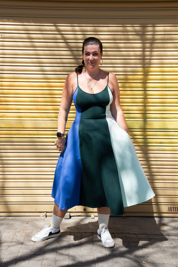 Asri Dress Midi in All the Greens and Blue