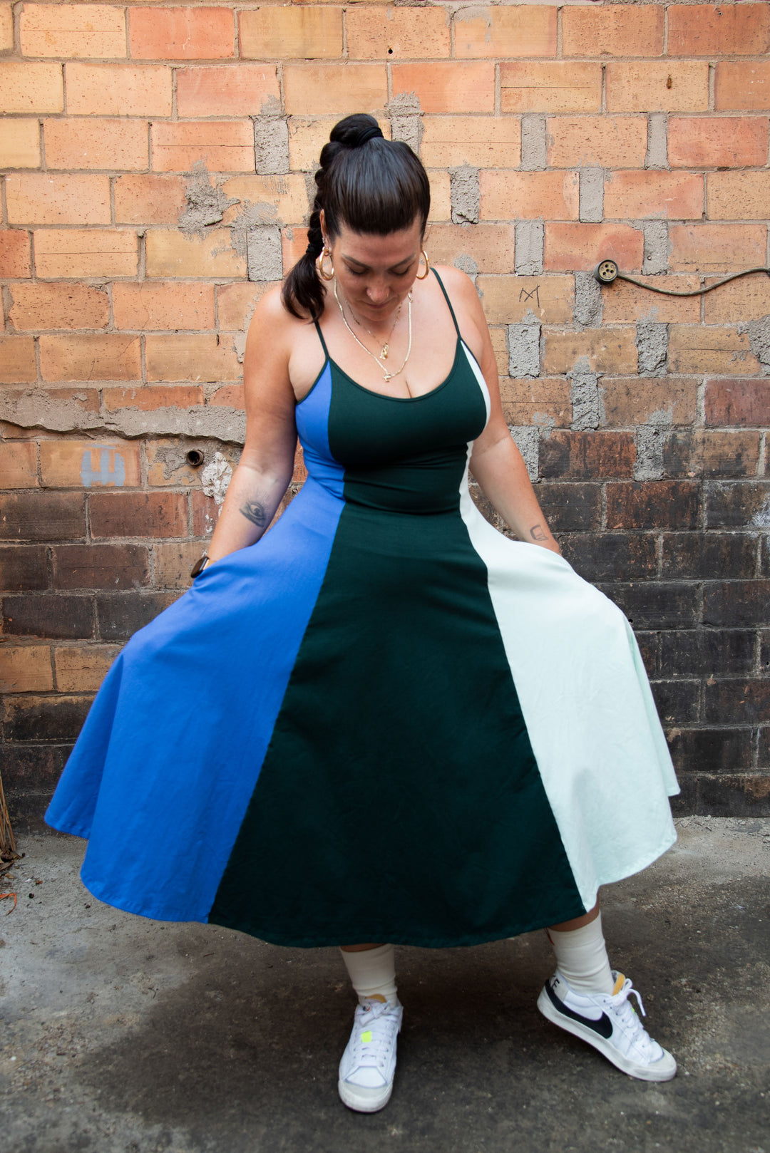 Asri Dress Midi in All the Greens and Blue