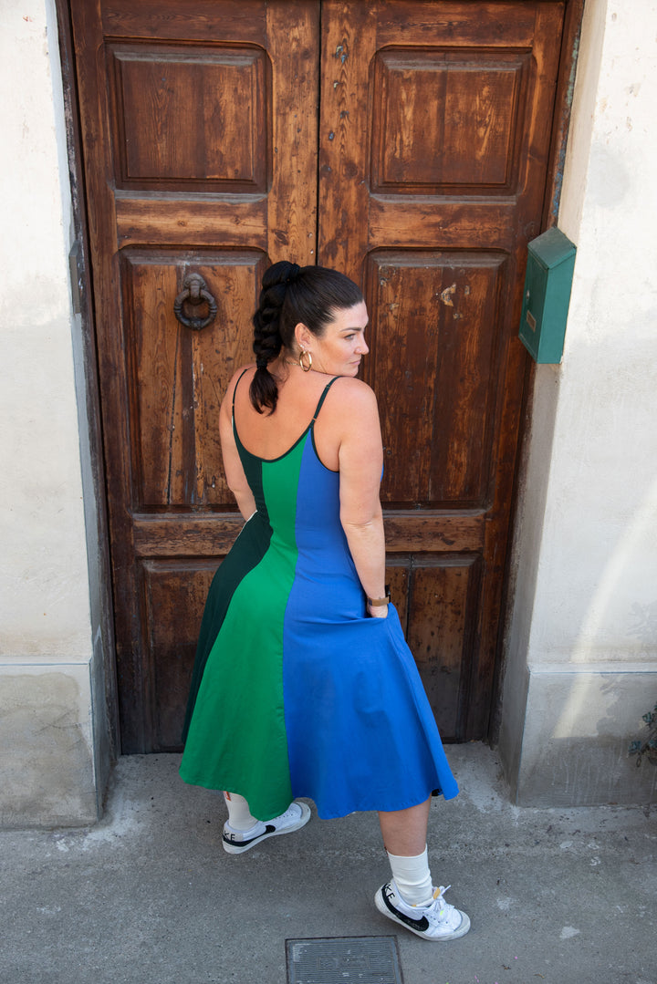 Asri Dress Midi in All the Greens and Blue