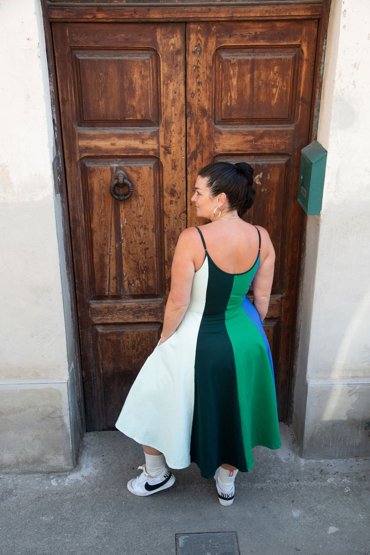 Asri Dress Midi in All the Greens and Blue