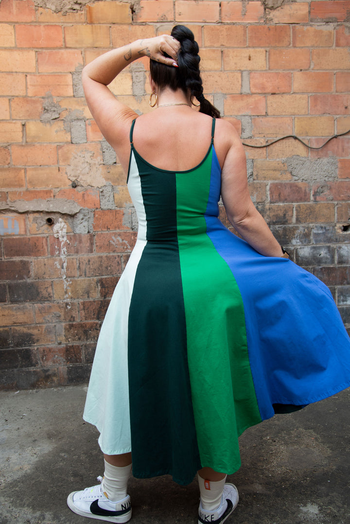 Asri Dress Midi in All the Greens and Blue