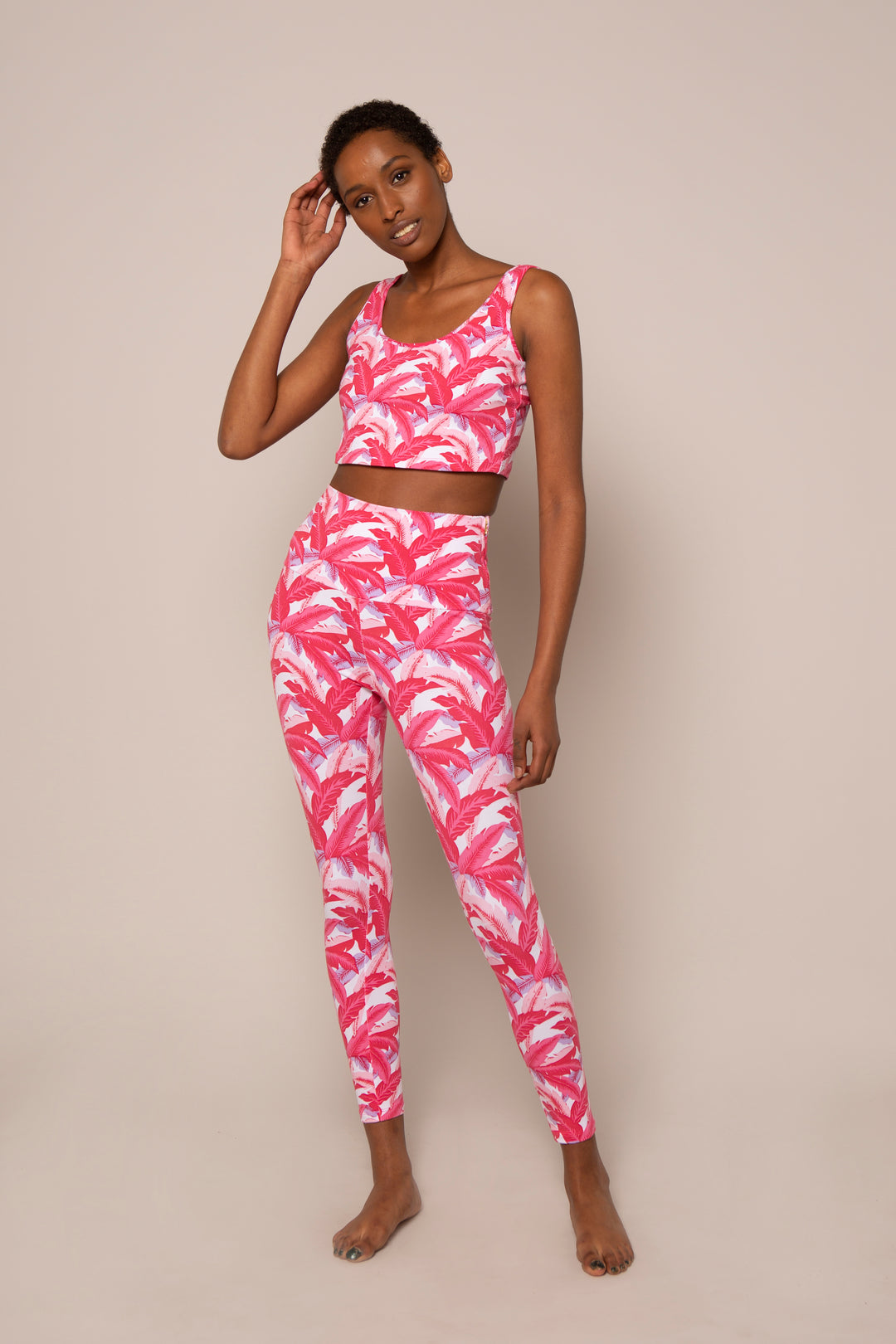 Api Crop Top in Pink Banana Leaf