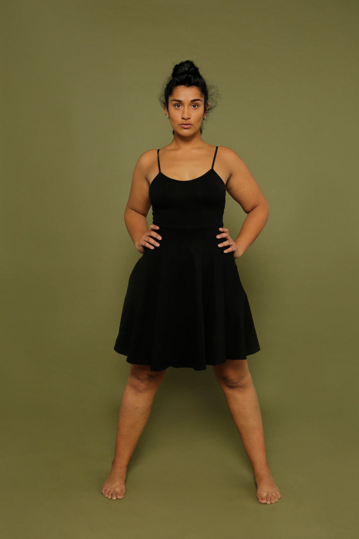 Jola Pocket Skater Mini Dress and Skirt in Black